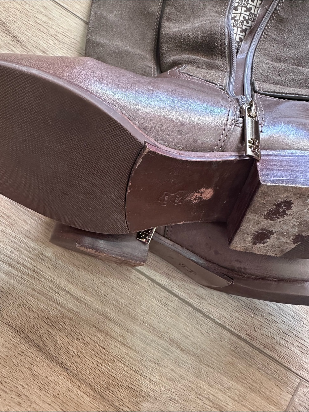 Tory Burch Brown Leather and Suede Mid-Calf Riding Boots - Picture 7 of 7